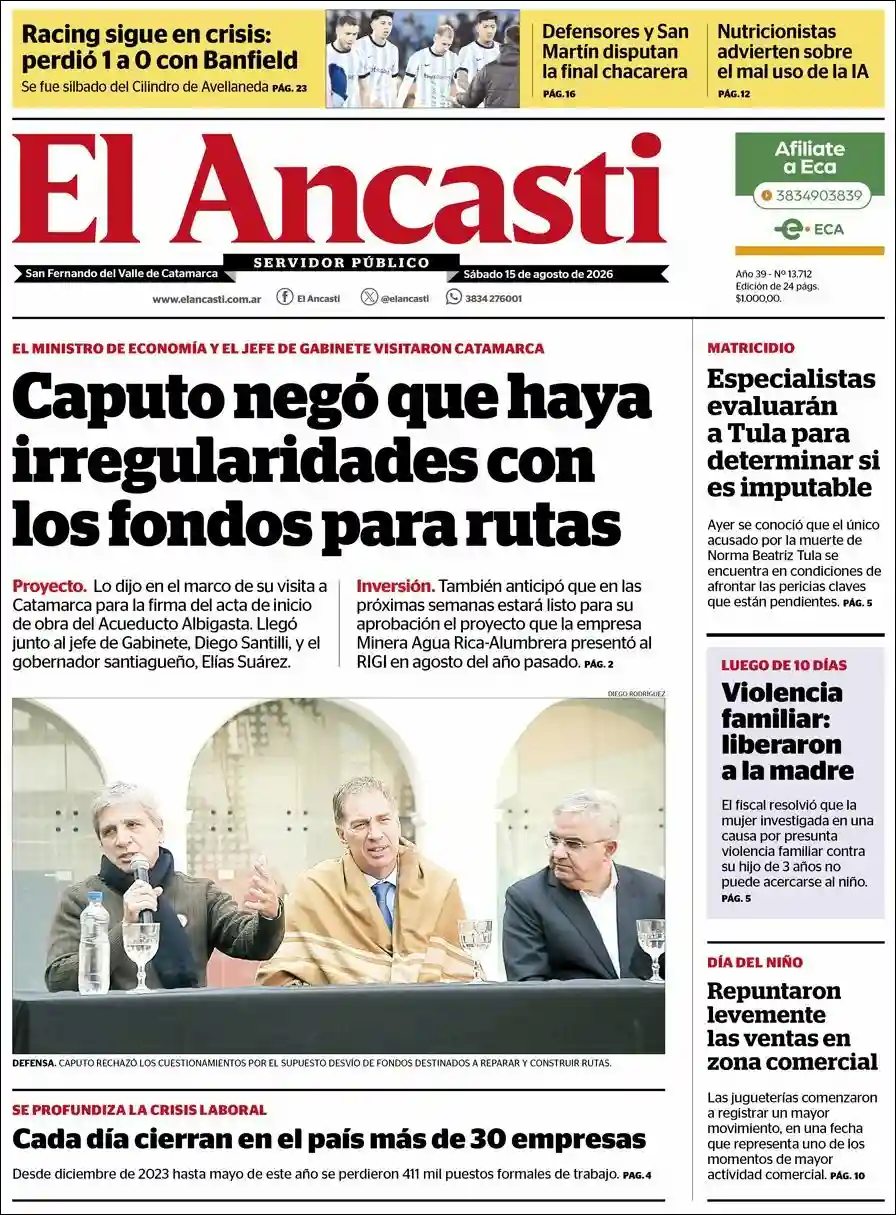 Estudios Max | RADIO 22 - Tapa del diario Ancasti