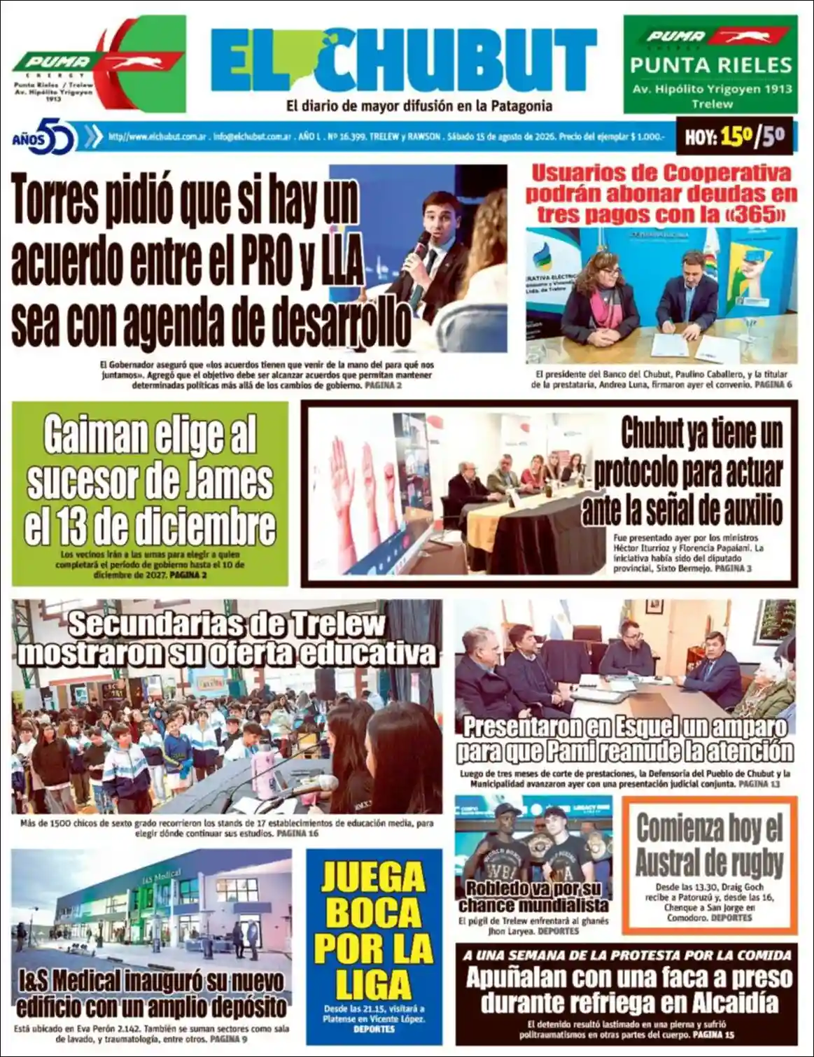 Estudios Max | RADIO 22 - Tapa del diario El Chubut